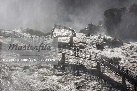 Footbridge crossing Iguacu River, Iquacu Falls, Iguacu National Park, Parana, Brazil