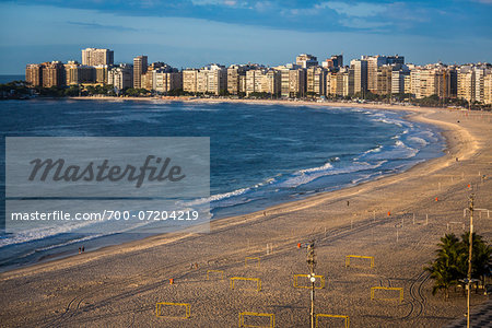 Copacabana Beach and buildings along shoreline, Rio de Janeiro, Brazil