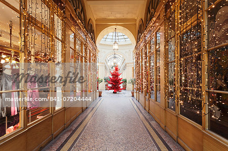 Christmas tree in Galerie Colbert, Paris, Ile de France, France, Europe