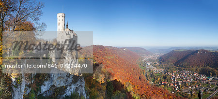 Lichtenstein Castle in autumn, Swabian Alb, Baden Wurttemberg, Germany, Europe