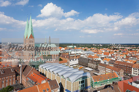 View of town hall and Marien Church, Lubeck, Schleswig Holstein, Germany, Europe View of town hall and Marien Church, Lubeck, Schleswig Holstein, Germany, Europe