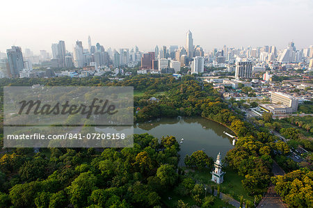 City skyline with Lumphini Park, the Green Lung of Bangkok, in the foreground, from the roof of Hotel Sofitel So, Sathorn Road, Bangkok, Thailand, Southeast Asia, Asia