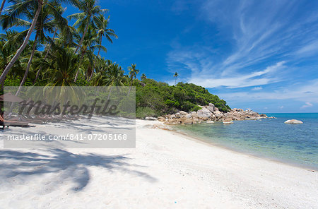 Private secluded beach fringed by palm trees at the Silavadee Pool Spa Resort near Lamai, Koh Samui, Thailand, Southeast Asia, Asia