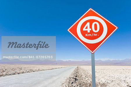 Road sign in the Atacama Desert, Norte Grande, Chile, South America