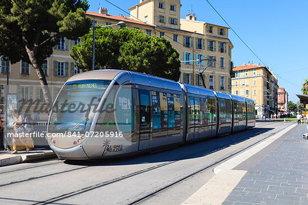 Modern tram, Nice, Alpes Maritimes, Provence, Cote d'Azur, French Riviera, France, Europe