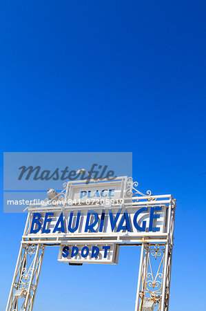 Beau Rivage beach sign, Nice, Alpes Maritimes, Provence, Cote d'Azur, French Riviera, France, Europe