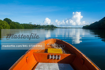 Boat cruising on a river in Pohnpei (Ponape), Federated States of Micronesia, Caroline Islands, Central Pacific, Pacific