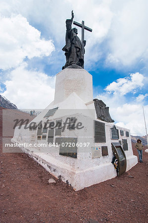 Monument of Christo Redentor (Christ the Redeemer) on a mountain pass between Mendoza and Santiago, Andes, Argentina, South America