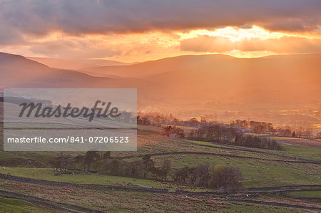 Sunset over Askrigg Common in the Yorkshire Dales, Yorkshire, England, United Kingdom, Europe
