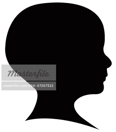 two years old baby boy head silhouette, vector