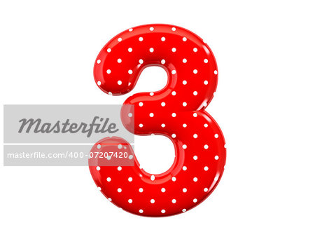 The bright red number  with a festive pattern and isolated on a white background