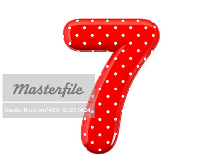 The bright red number  with a festive pattern and isolated on a white background