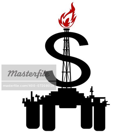 Contour abstract image of oil and gas and a dollar sign. The illustration on a white background.