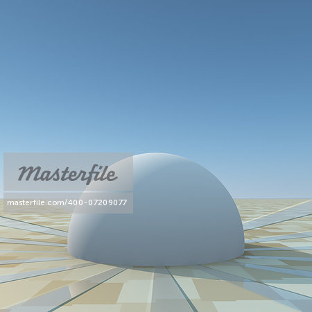 A dome on grid horizon with paths spreading from dome.