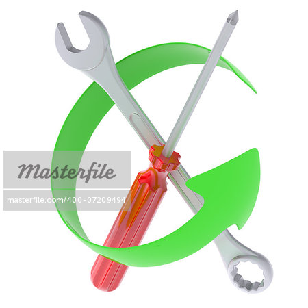 Green Arrow and tools. Isolated render on a white background