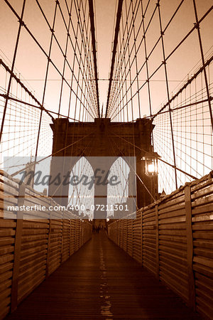 Brooklyn bridge at sunset, New York City, USA.