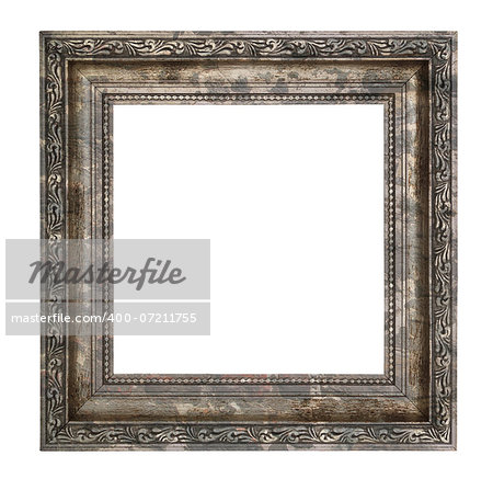 Ruined wooden frame with thick border isolated on white background