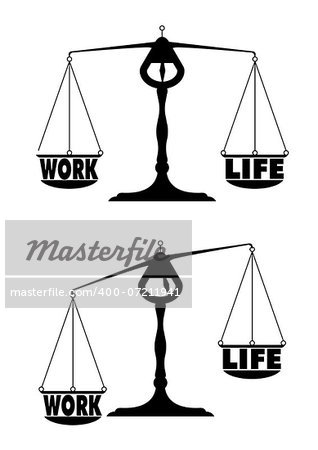 detailed illustration of two scales with work life balance terms