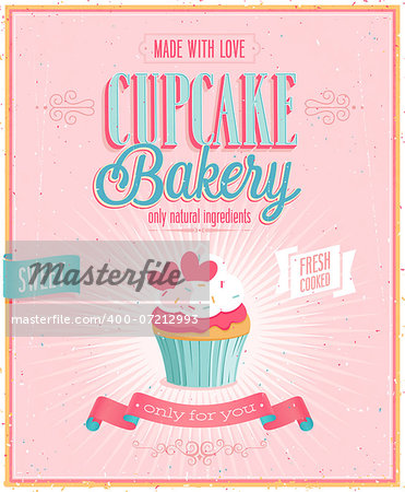 Vintage Cupcake Poster. Vector illustration.