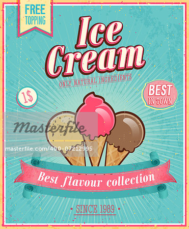 Vintage Ice Cream Poster. Vector illustration.