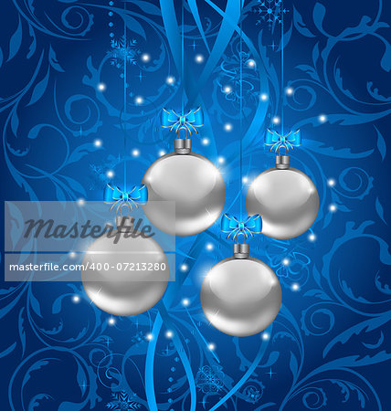 Illustration blue holiday background with Christmas balls - vector