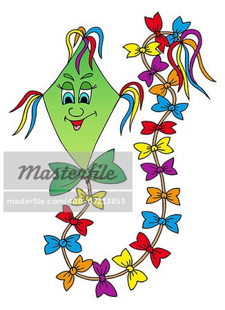 Green kite isolated - vector illustration.