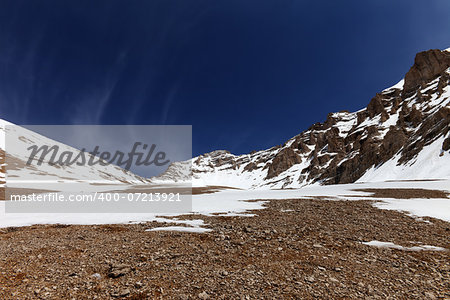 Rocks in snow. Turkey, Central Taurus Mountains, Aladaglar (Anti Taurus). Wide angle view.