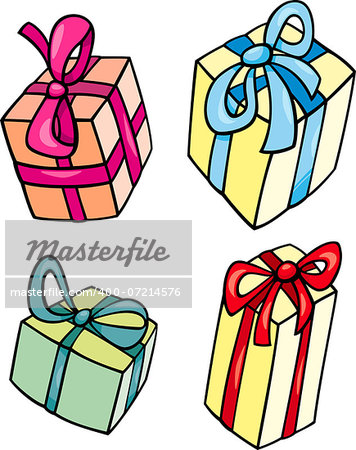 Cartoon Illustration of Christmas or Birthday Presents or Gifts Objects Clip Art Set