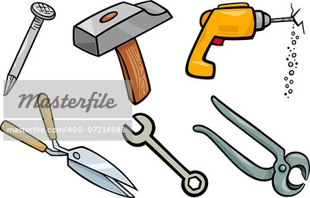 Cartoon Illustration of Tools Objects Clip Art Set