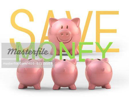 Piggy bank teaching how to save money. Clipping path included.