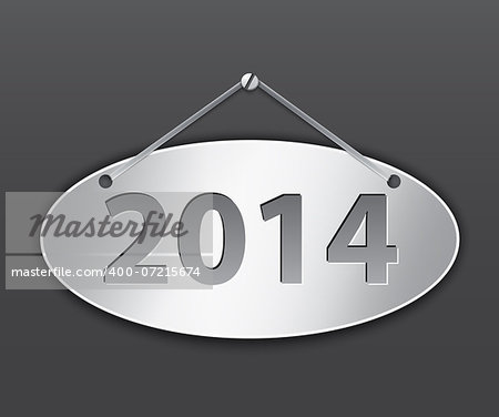 Metallic oval tablet for 2014 year. Vector illustration