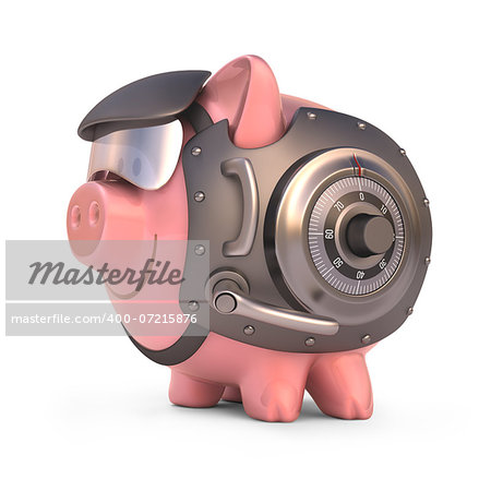 Piggy bank secured with steel door and access code. Clipping path included.