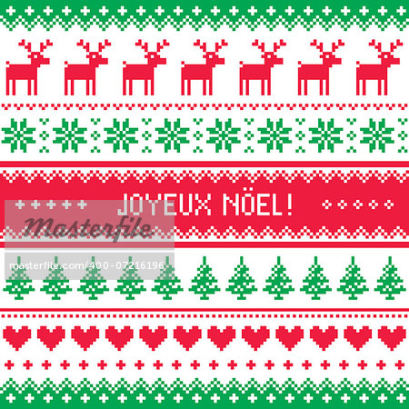 Winter red and green background for celebrating xmas in France - nordic kntting style