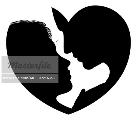 Couple faces heart silhouette concept. Silhouette of man and womans heads forming a heart shape