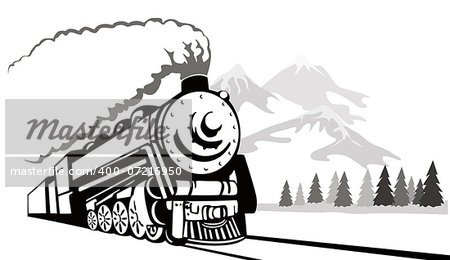 Illustration of a vintage train on isolated background done in retro style.