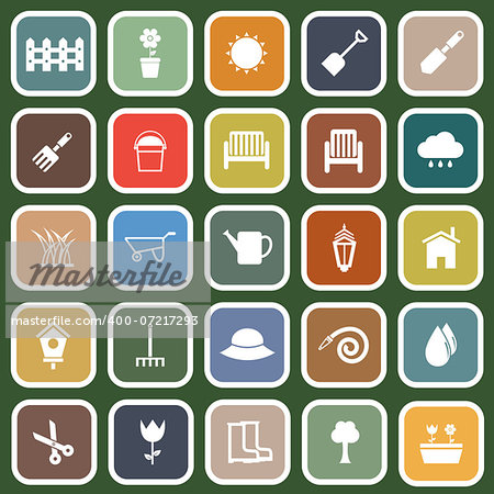 Gardening flat icons on green background, stock vector