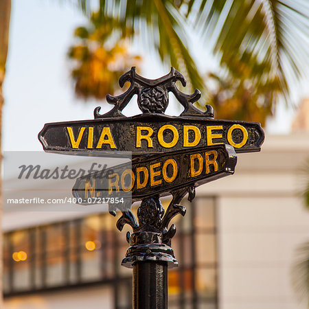 Famous steetsigh of Rodeo Dr in Los Angeles, the Luxury block