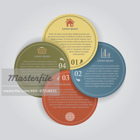 Abstract Infographic Illustration of 4 circular banners.  Presentation template.   This eps10 vector image file use transparency and blending effects to render effects.