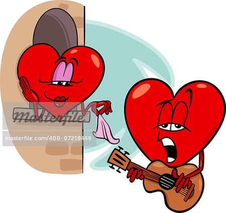 Cartoon Illustration of Heart Troubadour Character singing Love Song on Valentine Day