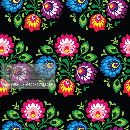 Repetitive colorful pattern on black background - polish folk art pattern