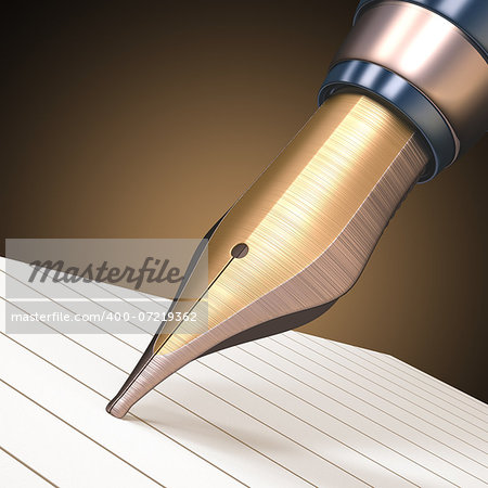 Fountain pen on striped paper. Clipping path included.