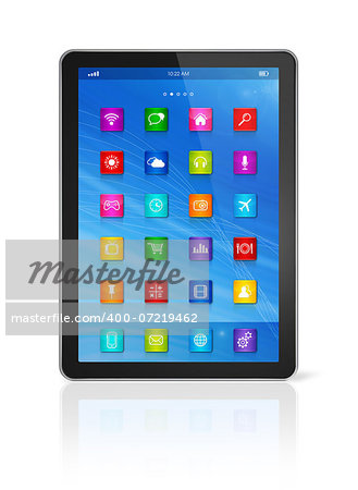 3D Digital Tablet Computer - apps icons interface - isolated on white with clipping path