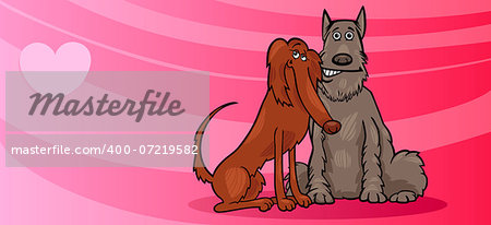 Valentines Day Greeting Card Cartoon Illustration of Funny Dogs Couple in Love