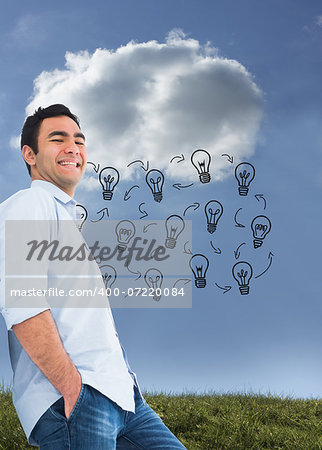 Composite image of smiling casual man standing