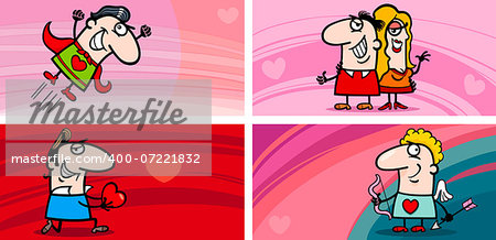 Cartoon Illustration of Greeting Cards with People in Love and Mascot Characters and other Valentines Day Themes Set
