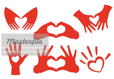 heart shaped hands set, vector design elements