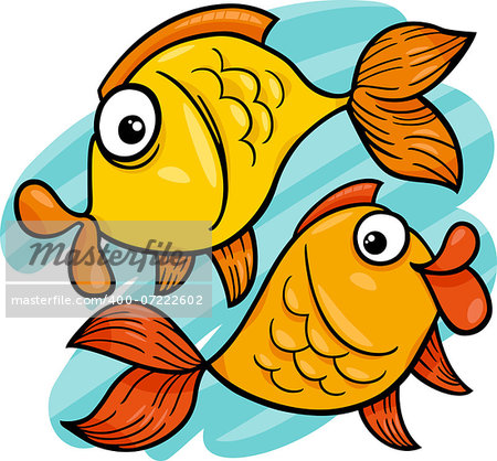 Cartoon illustration of Zodiac Pisces or Golden Fish