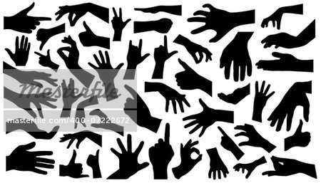 forty-five hand silhouettes on the white background