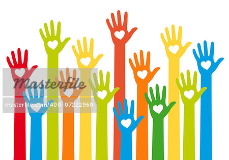 teamwork concept, colorful hands with heart, vector illustration