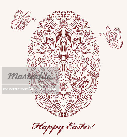 Vector illustration of floral easter egg on pastel background